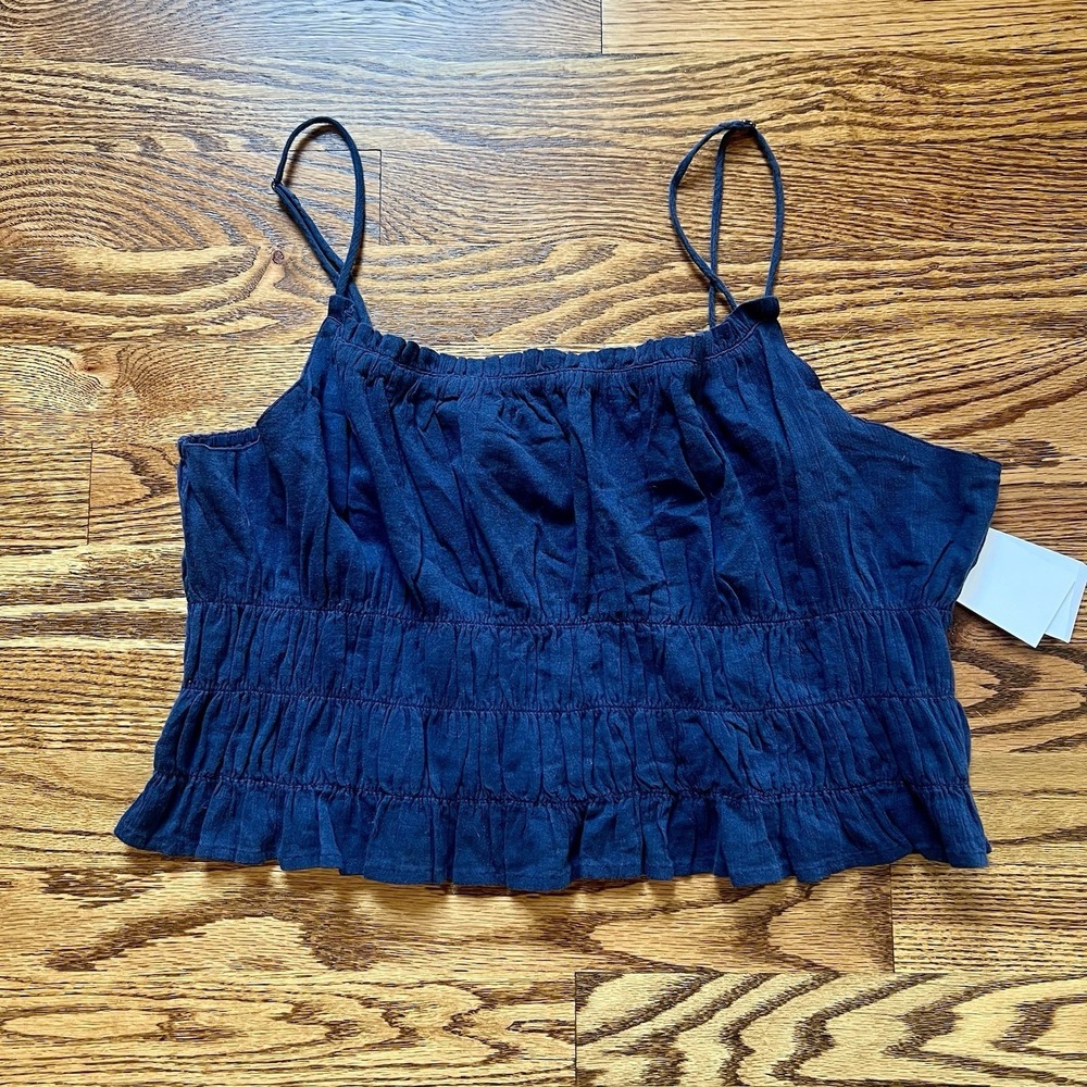 NWT Abound 100% Cotton Navy Cami Top Adjustable Strap & Smocked Bodice Sz XL